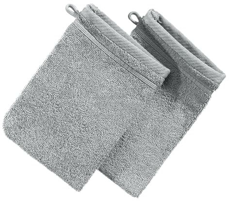 Erwin Müller Waschhandschuh Heidelberg 2er- Pack, 100% Baumwolle hellgrau Größe 15x21 cm - weiche Qualität, saugstark und strapazierfähig - praktisch durch Schlaufe (weitere Farben)