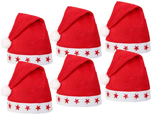 Alsino Nikolausmützen Weihnachtsmütze blinkend 6 Stück Set mit Batterien (Wm-15) - rot, Größe: Durchmesser 26 cm
