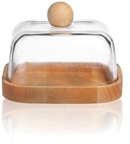 Butterdose Butter Box Buttergefäß Butterschale für Küche Haushalt Butterbehälter Platzsparend Frühstück Wood Transparent Hochwertiges Glas