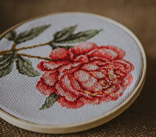 Povitrulya Counted Cross Stitch Kit 'Pink Peony' Flowers, 5.1х6.9, DIY Embroidery Kit for Beginners with Floral Pattern