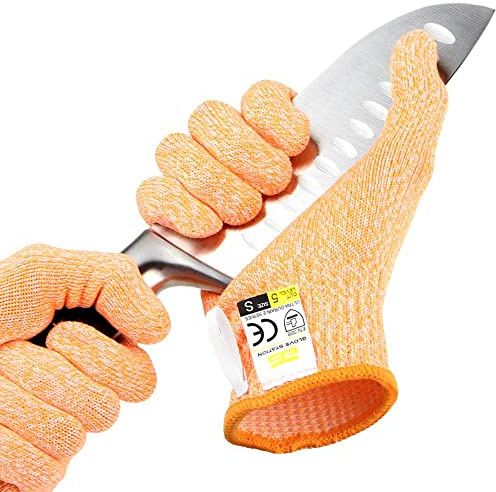 Glove Station Ultra Durable Series Cut Resistant Gloves - Cutting Gloves for Chefs, BBQ and Cooking - Level 5 Protection, Food Grade Safe Cut - Orange, Small Size