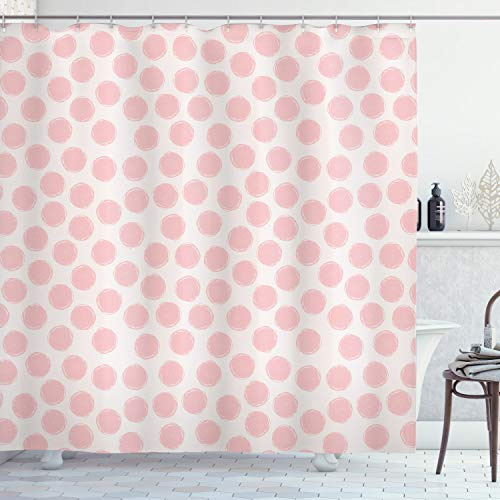 ABAKUHAUS Retro Duschvorhang, Hand gezeichnete Punkte in Rosa, Stoffliches Gewebe Badezimmerdekorationsset mit Haken, 175 x 200 cm, Kokosnuss und Blush