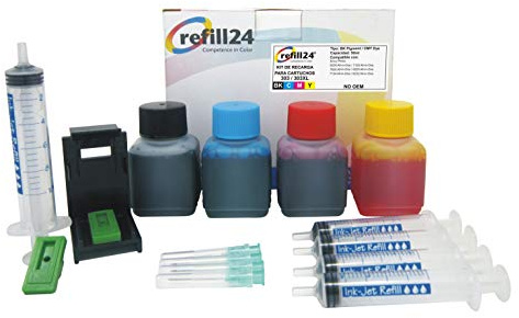 refill24 Nachfüllset kompatibel für Tintenpatronen 303, 303XL Schwarz und Farbe, inkl. Clip und Zubehör + 200 ml Tinte