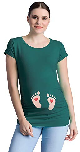Fotavtryck baby med hjärta – roligt roligt roligt sött mammamode med motiv mammaskjorta för graviditet t-shirt graviditetströja kortärmad, Dunkelgrün, M