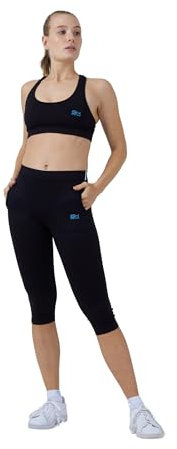 Sportkind Mädchen & Damen Tennis, Fitness Tights, Sport 3/4 Capri Leggings mit Taschen, Mid Waist, Blickdicht, atmungsaktiv, schwarz, Gr. 152