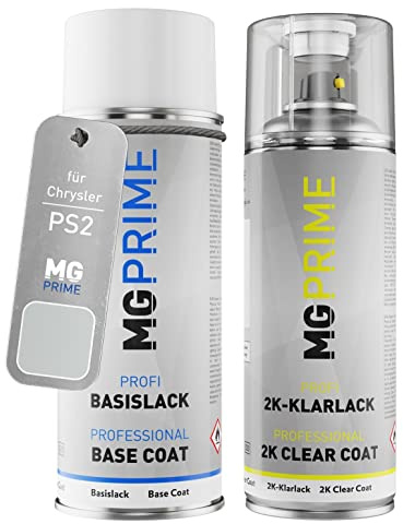 MG PRIME Autolack Set Spraydose für Chrysler PS2 Bright Silver Metallic +2K | Set aus Basislack + 2K Klarlack, Sprühdosen 400ml