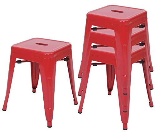 Mendler 4er-Set Hocker HWC-A73 Metall Industriedesign stapelbar - rot