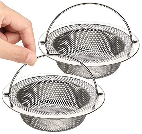 Sandiy 2er-Pack Abflusssieb Edelstahl Küche Waschbecken Spüle Sieb 11 cm mit Griff, Hochdichte 1mm Löcher, 47.7g Verdickte Wand