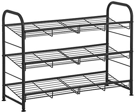 SONGMICS Scarpiera a 3 Ripiani, Scaffale Portascarpe Impilabile, fino a 12 Paia, Acciaio, 68,5 x 27,5 x 49,5 cm, per Tacchi Alti, Scarpe da Ginnastica, Pantofole, Ingresso, Nero LMR066B01