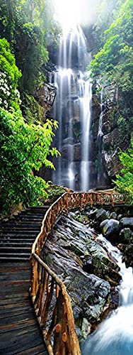 A.Monamour Türtapete Selbstklebend Türfolie Türposter 3D Berg Bäche Wasserfall Holzbrücke Naturlandschaft Nature Vinyl Folie Türdeko Tapete Wandbild Türaufkleber Türtattoo 77 x 200 cm