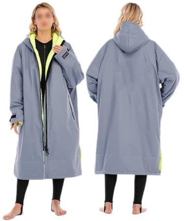 HGYJ wasserdicht Bademantel mit Fleece-Futter- Herbst und Winter，Umkleidemantel für Erwachsene - langärmeliger Poncho, Verdicken Winddicht und warm, Für Outdoor-Wataktivitäten,Gray+Yellow,M