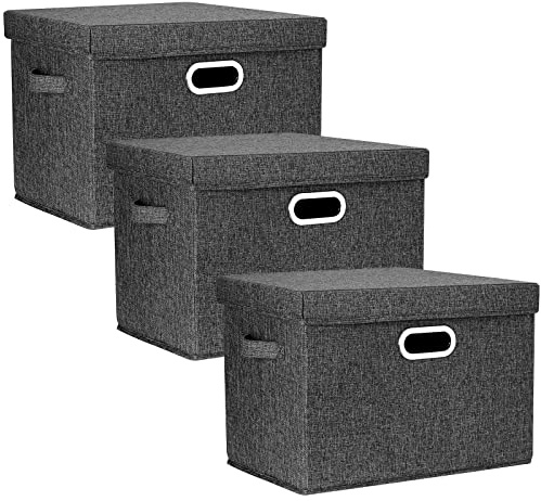 TYEERS Large Collapsible Storage Bins with Lids, Organization Bins for Closet Storage, Clothes Storage, Folding Storage Box with Lids for Home Office Storage - 3 Pack - Black