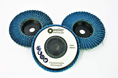 WELLERWERKZEUGE | 3x Fächerscheibe 76x10mm Körnung:60 passend für mini Akku Winkelschleifer wie Bosch GWS 10,8V 12V für Stahl Holz Kunststoff
