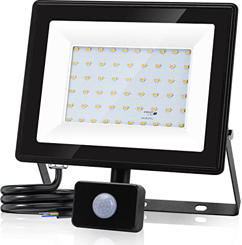Aigostar 50W LED Strahler mit Bewegungsmelder PIR, 5400LM Superhell Außenstrahler, IP65 Wasserdicht LED Fluter, Scheinwerfer Aussenleuchte 4000K Naturweiß für Garten, Innenhöfe, Garage, Hotel