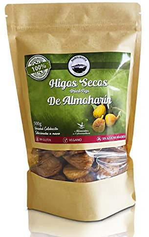 Manolhigos | Higos secos enteros | Higo seco de Almoharín | 500 gramos | Fruta desecada | Higos 100% naturales | sin harinas | sin azúcares añadidos | vegano vegetariano celíaco | Seleccionados a mano
