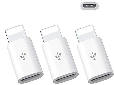 zerkar Micro USB Adapter for iPhone to Mini Adapter, Male IOS Female Cable Connector, Phone Converters Charge&Sync Compatible with iPhone/Pod/Pad Black(3Pcs, Not C)-White