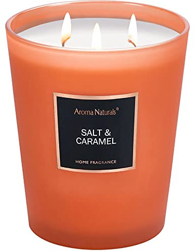 Aromas Naturals Vela aromática, 943 g/33,3 oz Vela grande 130 horas de combustión prolongada, velas de aromaterapia de soja natural para el hogar, 3 mechas de algodón (sal y caramelo)