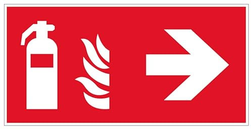 Aufkleber Richtungs-Hinweis „Feuerlöscher“ Brandschutz Symbol Folie nach ISO 7010 (F001) | 30x15cm Made in Germany, Größe: Rechts | 30x15cm