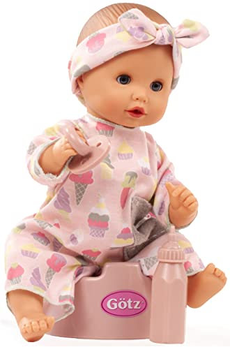 Götz 2353150 Sleepy Aquini Mädchen Popsicle - 33 cm große Badepuppe mit blauen Schlafaugen, ohne Haare in 6-teiligem Set - Babypuppe ab 18 Monaten