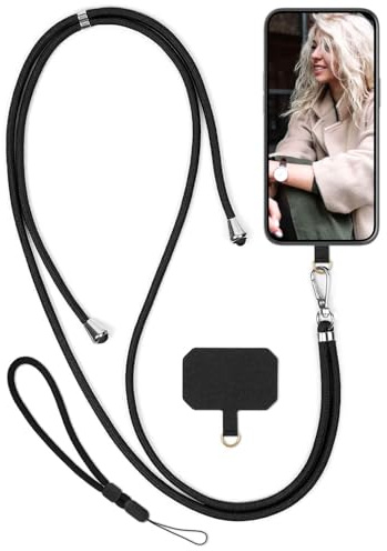 moex Unleash for Doro 8050 - Mobile Phone Chain with Carabiner, Quick Removable Lanyard - Smartphone Necklace with Pad for Cases, Chain for Hanging in Black