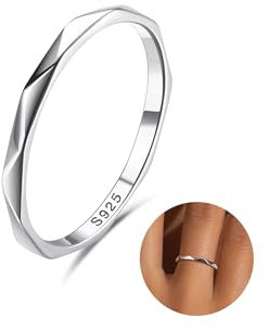 Milacolato 925 Silber Ring Für Damen Mädchen, 18 Karat Weißgold Vergoldetes Sterling Silberring Bandringe, 1,11mm Verlobungs Versprechen Fingerring 52 Halbdiamant-Schneidring