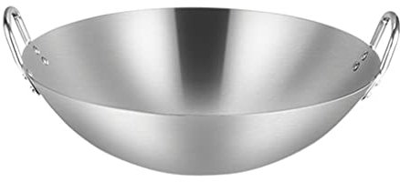 OQHAIR Wok de Acero Inoxidable no magnético de Doble Oreja Extra Grueso 34 cm 70 cm Wok de Cocina sin Recubrimiento de Estilo Chino Sartén Antiadherente de Alta Capacidad Fácil de Limpiar