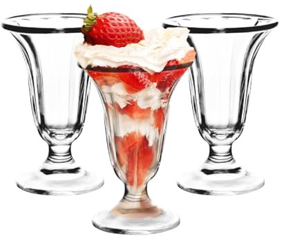 Set di 3 bicchieri per frappè con cucchiai, 201,3 g, bicchieri trasparenti da cocktail, gelato, frullati, frullati, sunda