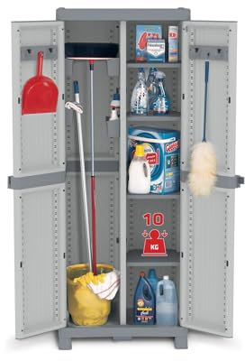 Kreher XXL Kunstoffschrank, Hochschrank mit Spind und Böden in Grau mit Tür-Riegel. Haushaltsschrank mit Maß: 70 x 43,8 x 181,8 cm