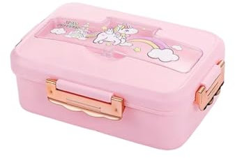 CATTRE Boîte À Lunch Bento Boîte À Lunch pour Enfants École De Filles pour Enfants Kawaii Mignon Dinosaur Unicorn 3 Boîte De Collation Sandwich De La Grille-Cute Unicorn