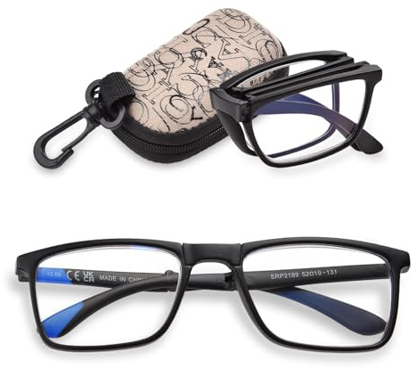 YUKANG Faltbare Lesebrille Damen und Herren, Tragbare Brille Superleichte Anti-Müdigkeit, Blaulichtfilter Lesehilfe für Senioren Sehhilfe mit Blendfreie UV Brille (Schwarz 1.0)