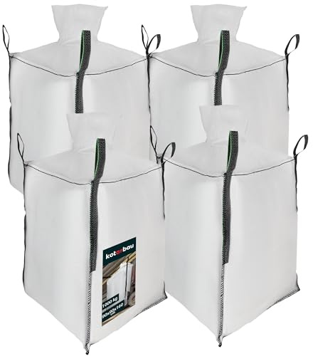 KOTARBAU® 4 Sacos Grandes 90 x 90 x 160 cm, Estables, Delantal y Embudo de 1000 kg, Polipropileno, Para Cargas Pesadas de Jardín, Bolsas de Residuos