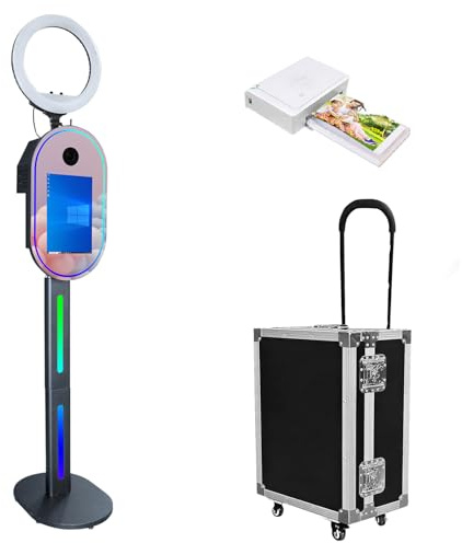 WideMeet Tragbare Fotoautomat mit 15,6 Zoll Touchscreen Selfie Photobooth DSLR Photo Booth Maschine für Hochzeiten Partys Events (schwarze Maschine, Fotokabinenmaschine + Drucker)