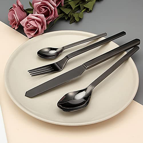 LIKECRAFT Besteckset für 6 Personen, 24-teilig – Besteckset aus Edelstahl, hochglanzpoliert. Luxuriöses Besteck, klassisches und Schlichtes Design, Schwarz verdoppelt den Komfort