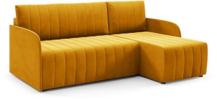 LIKMA Slim Ecksofa L-Form 208 cm Senf Moderne Sofas & Couches - Velvet Sofa mit Schlaffunktion - Schlafsofa mit Bettkasten - Wohnlandschaft mit Bettzeugbehälter Stoff: Trinity 26