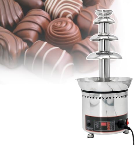 MáQuina De Fuente De Chocolate, Olla Para Derretir Salsa Comercial De Acero Inoxidable De 4 Niveles, Juegos Grandes De Fondue, Con Cubierta Antipolvo De AcríLico Transparente De PláStico