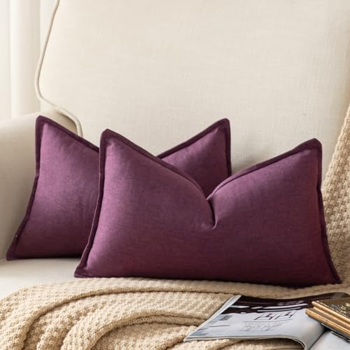 Yaertun 2er Set Leinen Reine Farbe dekorative Kissenbezug Moderne Kissenbezüge Schlafzimmer Sofa Wohnzimmer Dekokissen Bett Kissenhülle Sofakissen 40 x 60 cm Violett