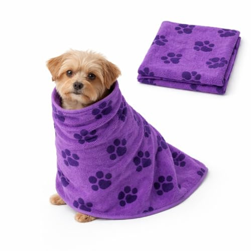 HOMESHOPA Purple Dog Towel, Super Absorbent Microfibre Pet Cloth, Fast Drying Super Soft Pet Bath Towels for Dog and Cat, Machine Washable