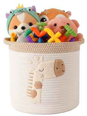 INough Spielzeug-Aufbewahrungskörbe, gewebter Baumwollseil, Aufbewahrungskorb für Kinder, Deckenkörbe für Wohnzimmer, Spielzeug-Organizer mit Stickerei, niedliche Körbe mit Griff für Kinderzimmer,