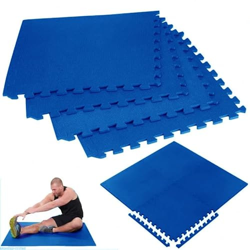 Tapis de fitness puzzle – lot de 4 pièces 60 x 60 cm surface 1,44 m2 protection pour sols tapis de gymnastique entraînement, tapis de piscine facile à nettoyer Gym (bleu)