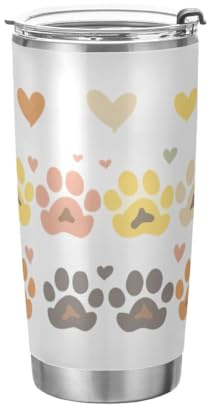 JUMBEAR Vaso de 590 ml, con estampado de huellas de gato, de acero inoxidable, aislado al vacío, taza de café y agua, doble pared con recubrimiento en polvo, a prueba de derrames, taza térmica para el