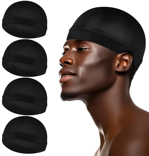 Giantree Lot de 4 Bonnets ondulés Soyeux pour Homme, Bande élastique, Bonnet ondulé Soyeux Durag Headwear en Satin pour Le Sommeil et la Douche