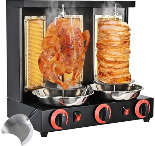 QUTBAG Shawarma Machine Commercia, Machine à Doner Kebab rotative à 360 °, Grils à gaz en Acier Inoxydable, Four à rôtisserie Domestique, Gril de Four à rôtisserie Vertical pour Barbecue, Restaurant