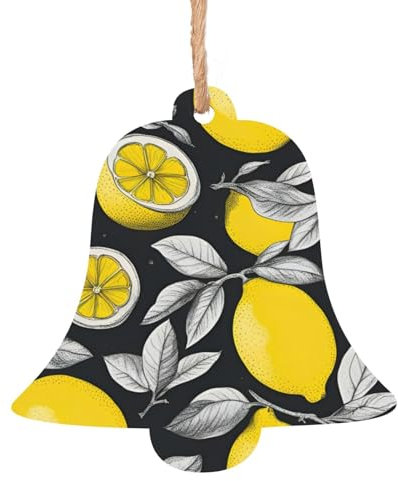 Adornos de madera con estampado de frutas de limón, letreros de puerta en forma de campana, decoración colgante de árbol de Navidad, 6 piezas