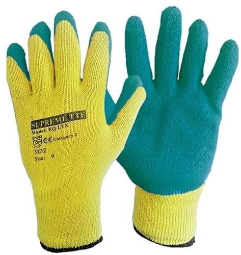 SupremeTTF 24 Pairs of Rubber Latex Coated Work Gloves Green for Men Women - Ideal for Safety, Mechanics, Builders, Scaffolding and Gardening (Medium-8)