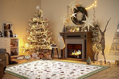 Villeroy & Boch Design Teppich Nostalgic Shine - Toy's Delight - Christbaum Decke, Weihnachten Tannenbaum & Weihnachtsbaum für Wohnzimmer, Schlafzimmer, Esszimmer, Flur - Grün Multifarben, 160x230 cm