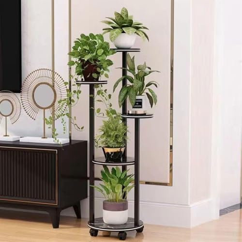 5-stöckiger hoher Pflanzenständer mit Rädern, für den Innenbereich, Eckregal, Metall-Pflanzgefäß, Blumentopfhalter, Blumenständer für Wohnzimmer, Balkon, Garten, Terrasse, platzsparender