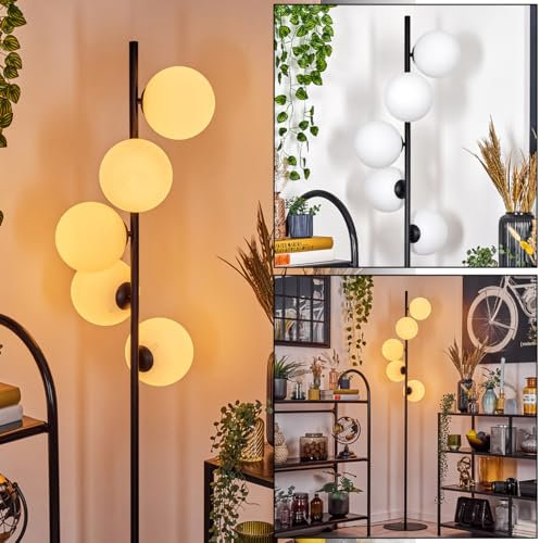 HOFSTEIN Stehleuchte Gastor, Stehlampe aus Metall/Glas in Schwarz/Weiß, moderne Leuchte im Retro/Vintage-Design mit Glasschirmen (Ø 15 cm) u. Fußschalter, 160 cm, E14, Wohnzimmer, Schlafzimmer, Büro