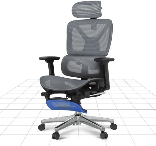 FLEXISPOT Ergonomischer Bürostuhl Schreibtischstuhl mit Fußstütze, 3D-Armlehnen, 3D-Kopfstütze, 5D-Rückenlehne, Atmungsaktiver Sitz Belastbar bis 136 kg Arbeitsstuhl, ErgoX, Dunkelgrau