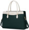 RAINSMORE Laptop Bags for Women 15.6 Inch Ladies Work Bag PU Leather Designer Laptop Handbag Large Laptop Tote Bag for School Computer Business Travel Dark Green and White