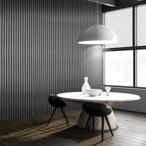 Anttyscar Black and Dark Grey Wood Slat Wallpaper, 3D Natural Wood Effect Panel Wallpaper for Living Room Hallway Stairs Lounge Hall Bedroom Reception Walls